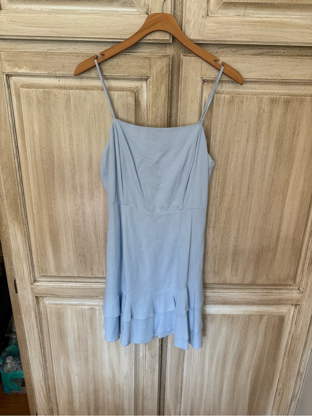 Lush Light Blue Spaghetti Strap Mini Dress with Ruffle Hem